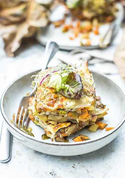 Gratins de patate douce, poireaux au parfum de sauge