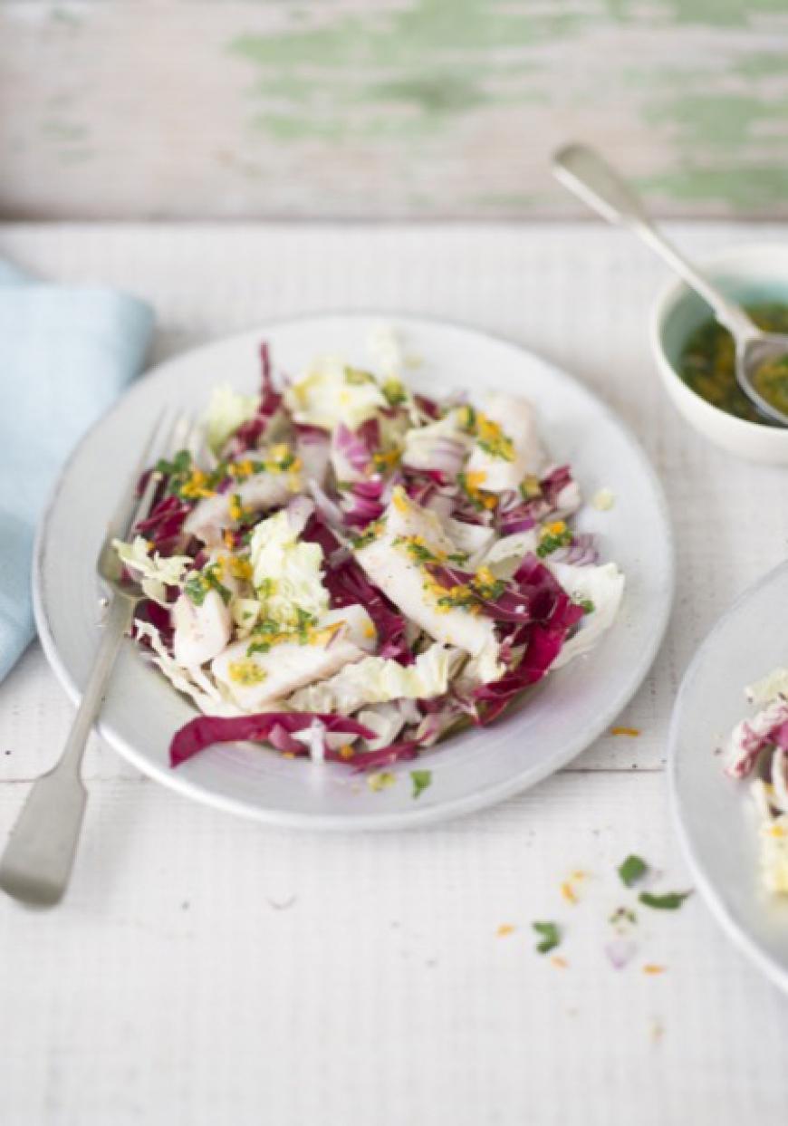 Daurade vapeur aux endives rouges, sauce légère aux agrumes