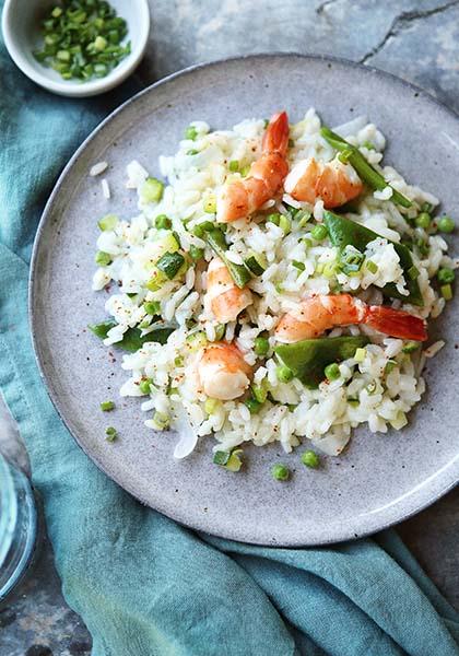 Risotto primavera aux crevettes