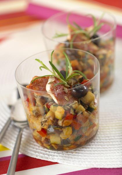 Verrine de ratatouille aux filets de rouget