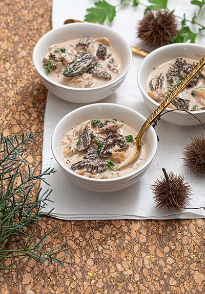 Crème de champignons au poulet et aux morilles