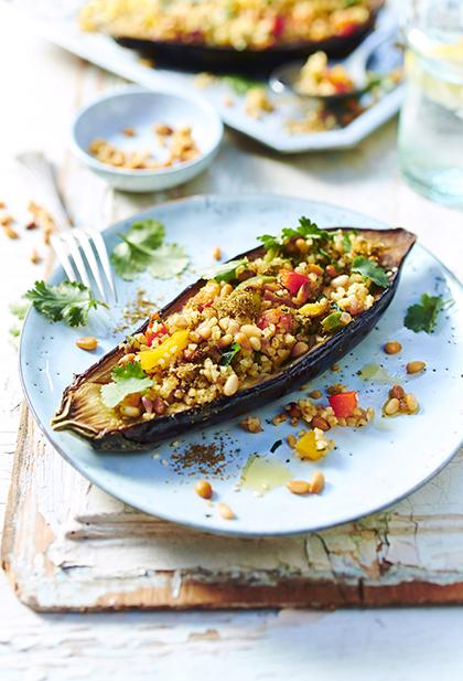 Aubergines farcies au boulgour et au zaatar