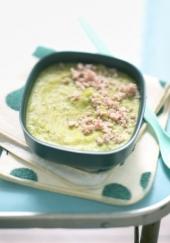 Purée de petits pois, menthe et jambon