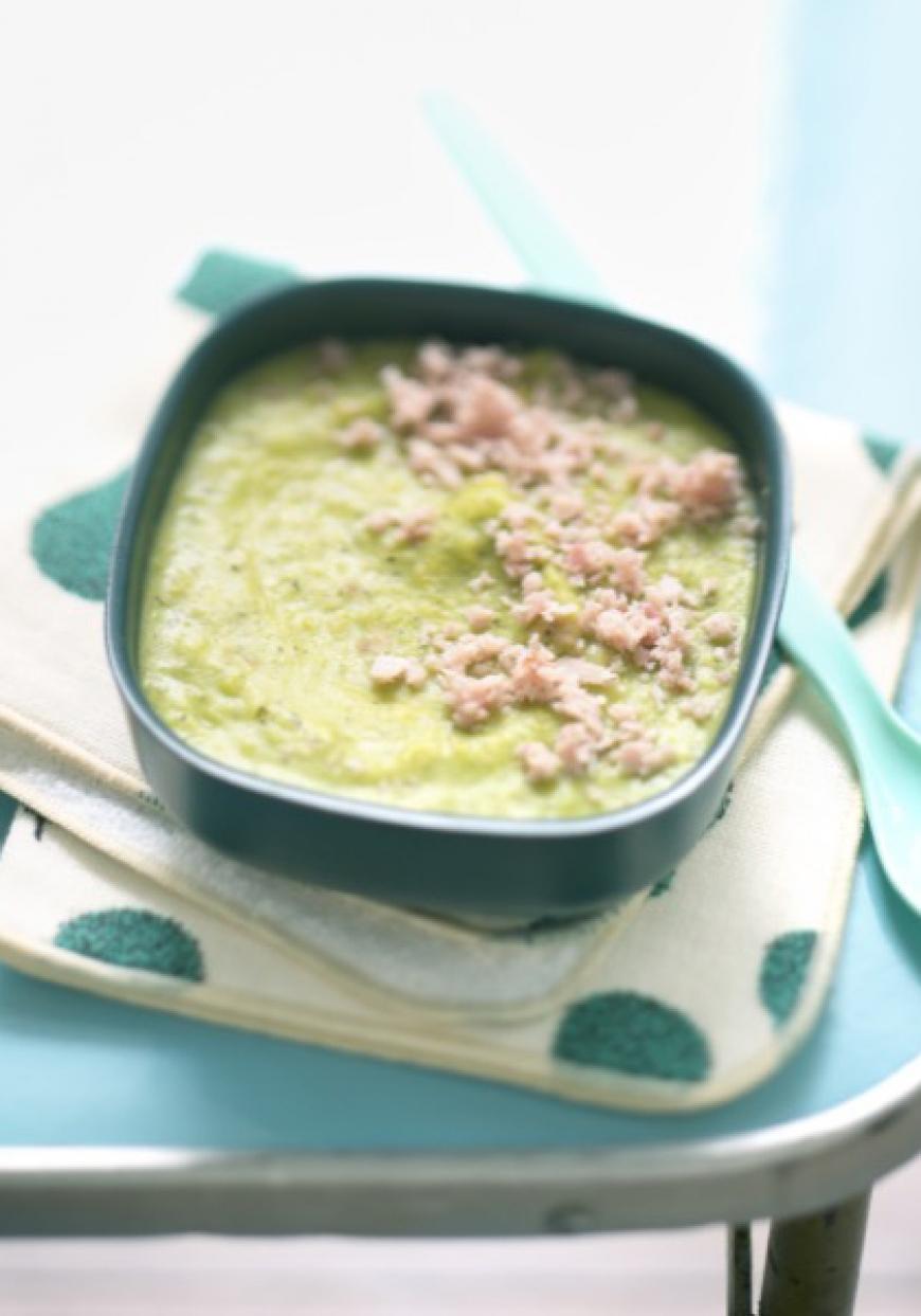 Purée de petits pois, menthe et jambon