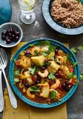 Tajine de poissons et de crevettes aux épices douces